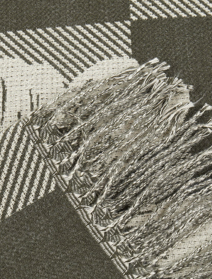 Echarpe à carreaux et fleurs - Kaki - 3