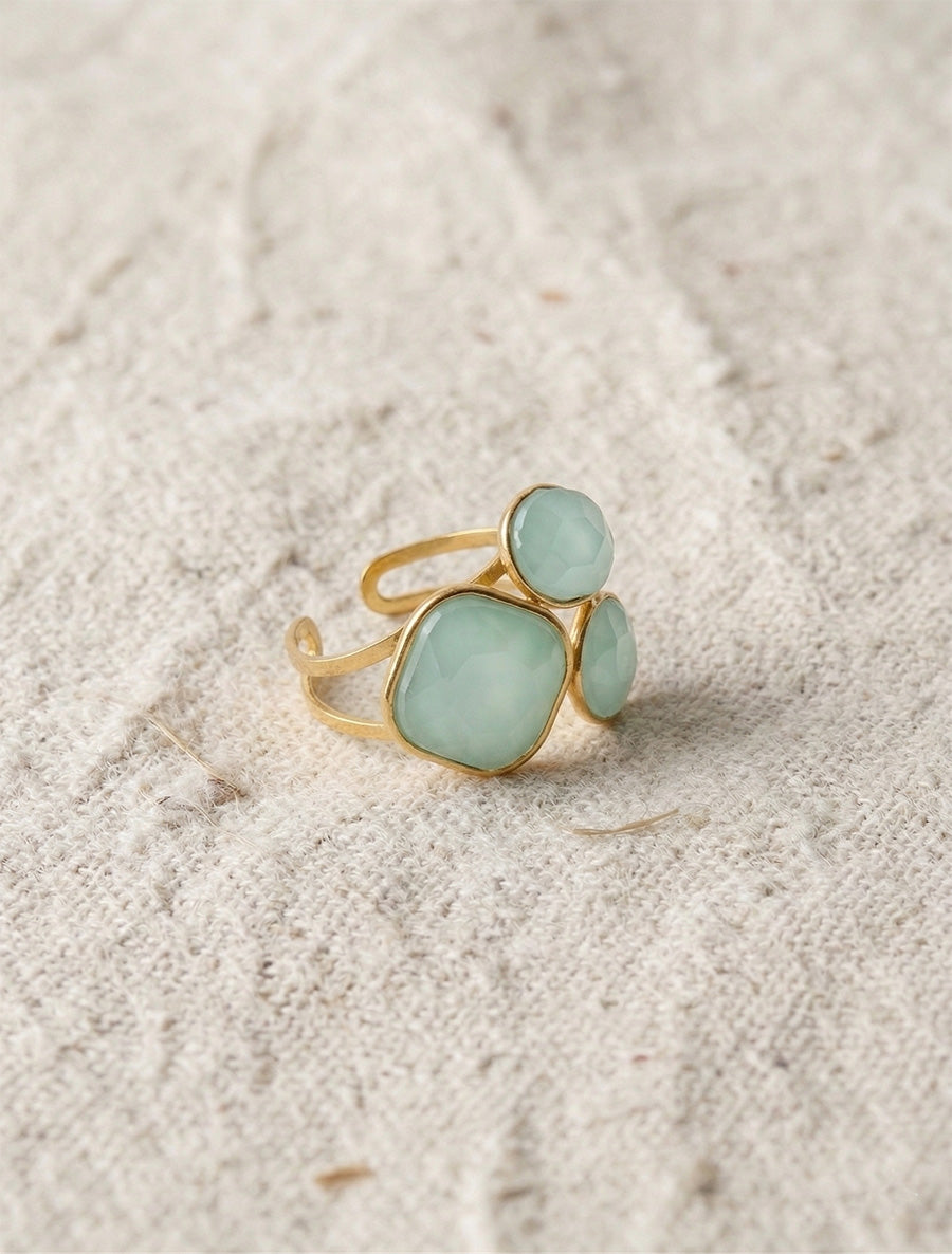 Bague ornée de trois pierres - Vert d&