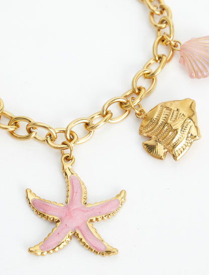 Bracelet fantaisie à motif marins et coeur - Rose - 3