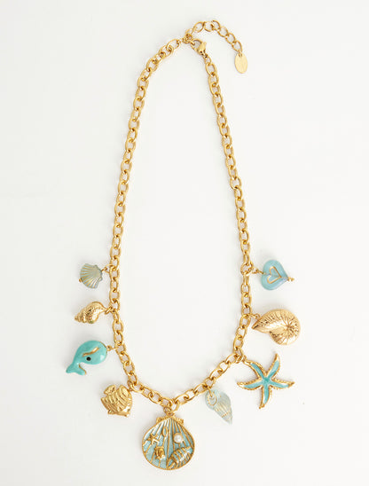 Collier fantaisie à motif marins et coeur - Turquoise - 2