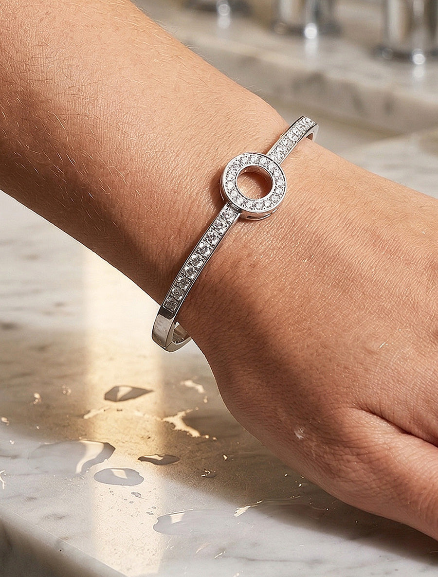 Jonc motif cercle à strass - Argent - 1