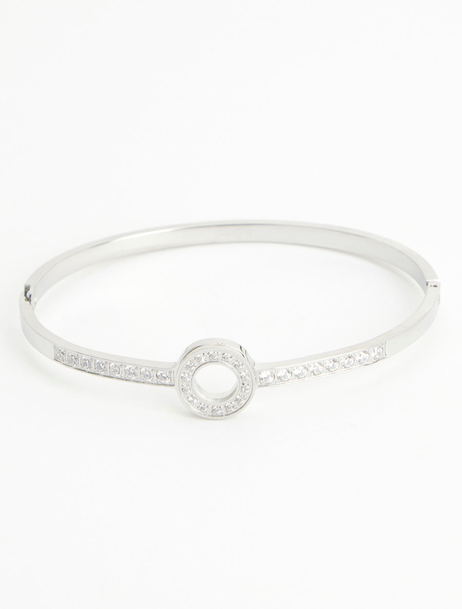 Jonc motif cercle à strass - Argent - 2