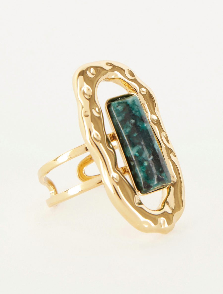 Bague ajustable à pierre colorée - Vert foncé - 2