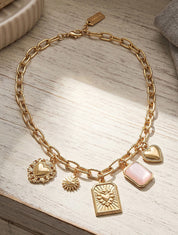 Collier fantaisie à motifs coeur et pierre colorés - Rose - 1