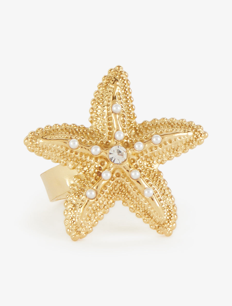 Bague étoile de mer à perles et strass - Or - 3