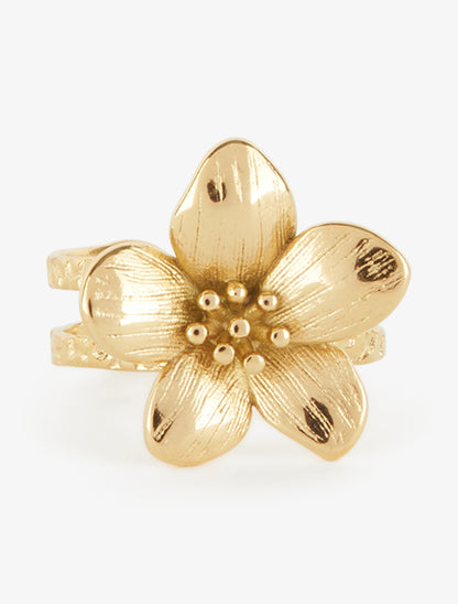 Bague martelée à fleur - Or - 3