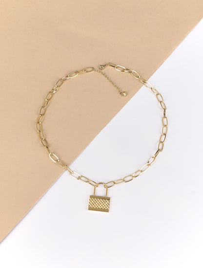 Collier en maille à détail cadenas - Or - 2