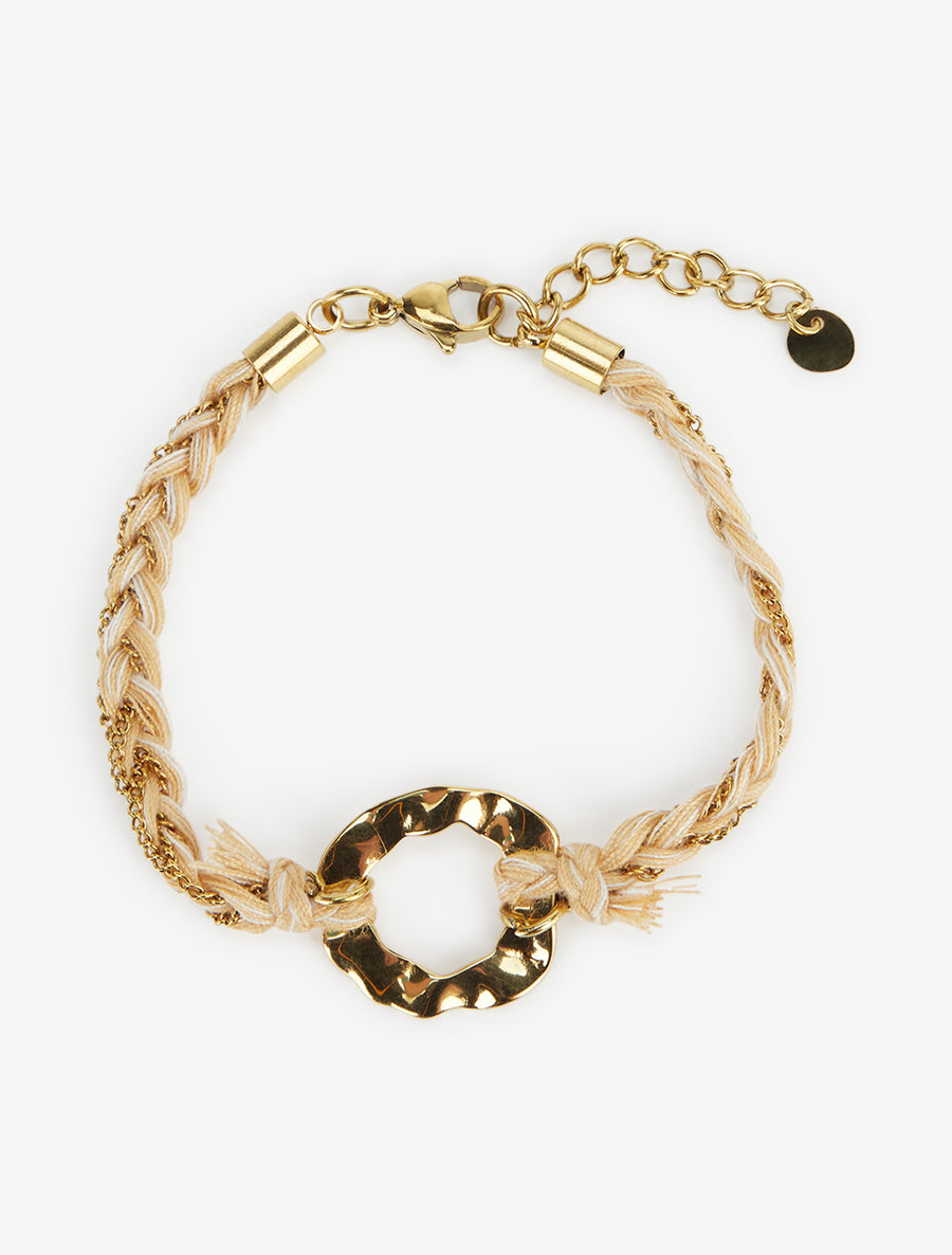 Bracelet en chaînes et fils tressés - Or/taupe - 2