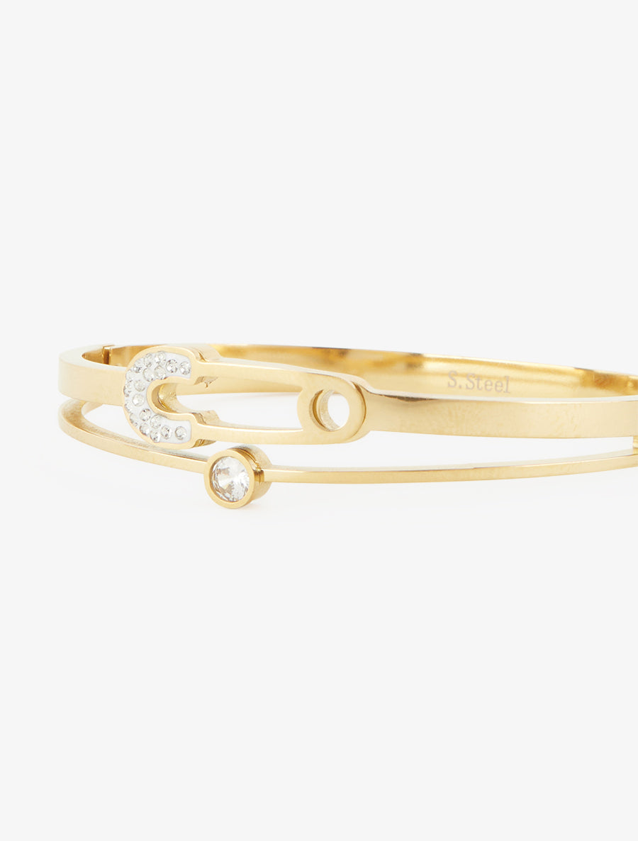 Jonc motif épingle et strass - Or - 3