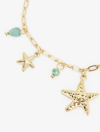 Bracelet à charms étoiles de mer et pierres colorées - Vert - 3
