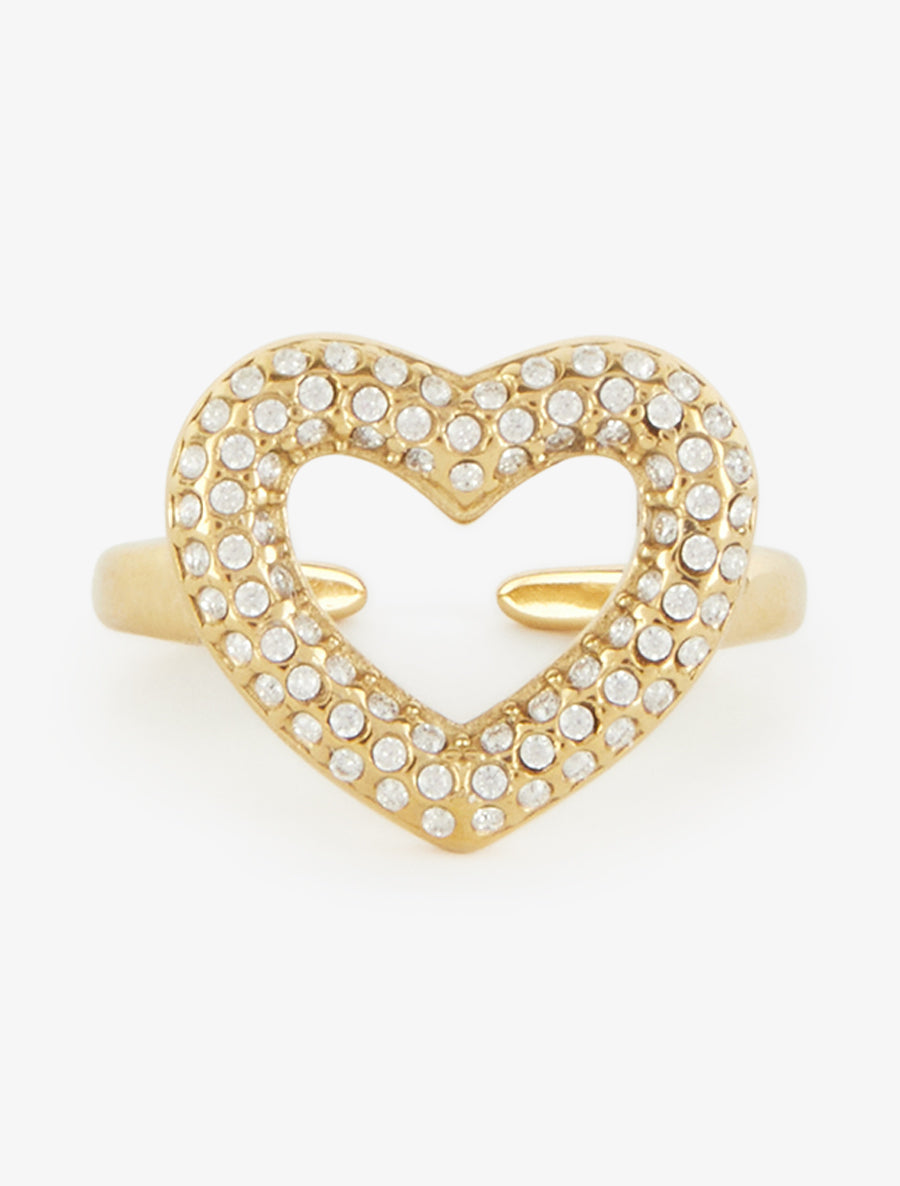 Bague coeur strassé - Or - 3