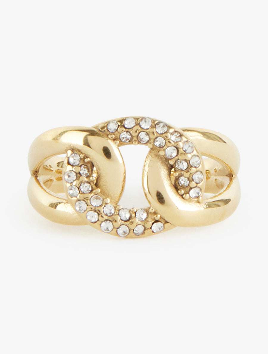 Bague ouverte à maillons entrelacés et strass - Or - 3