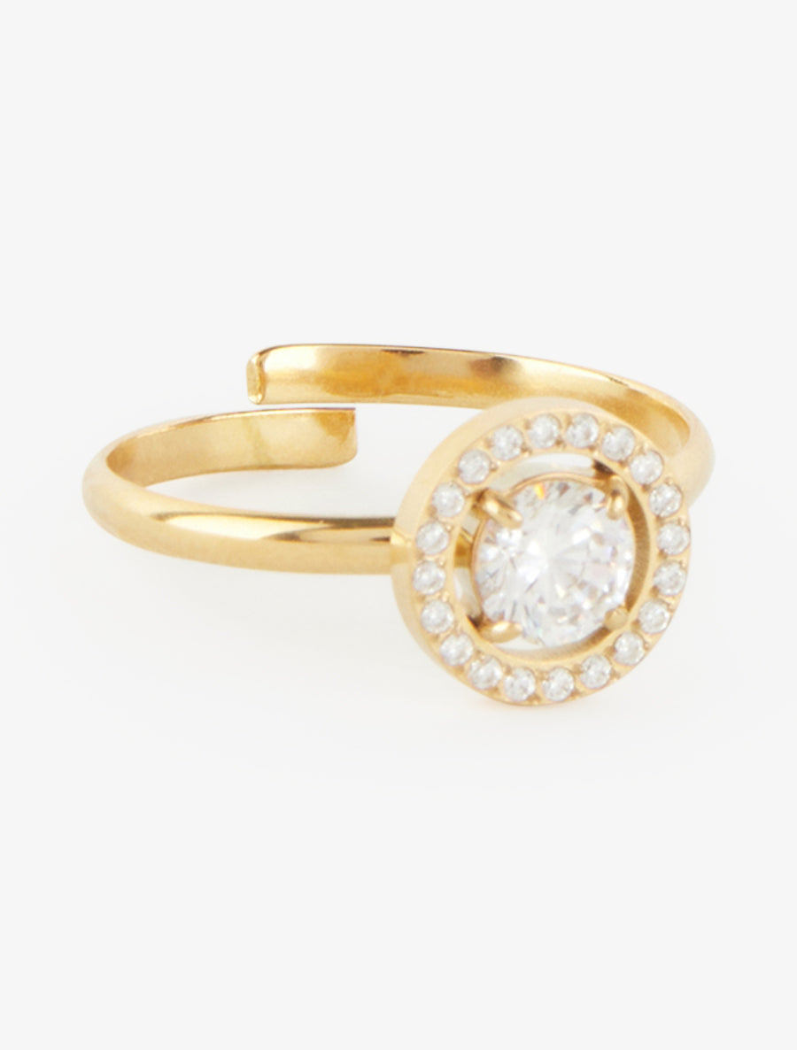 Bague style solitaire incrustée de pierres - Or - 2