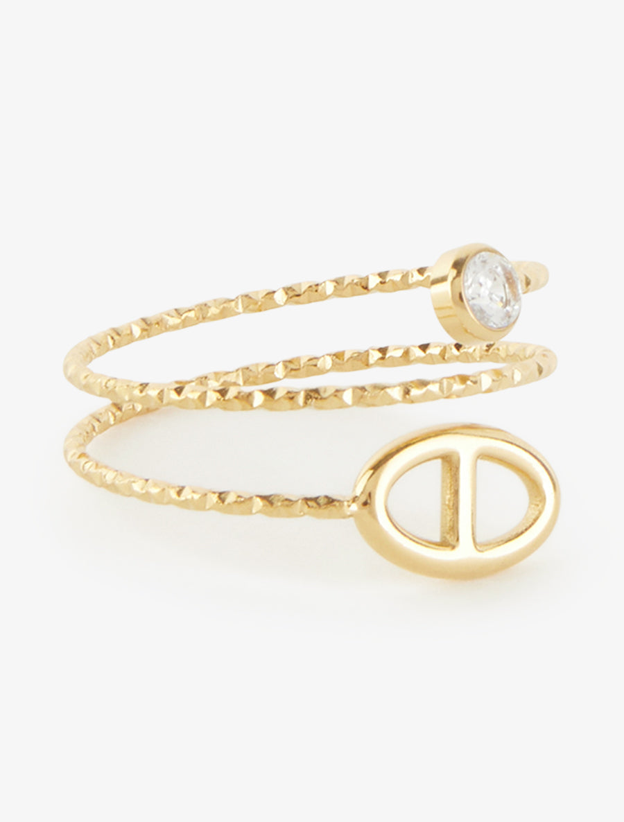 Bague fine à maillon marin et strass - Or - 2