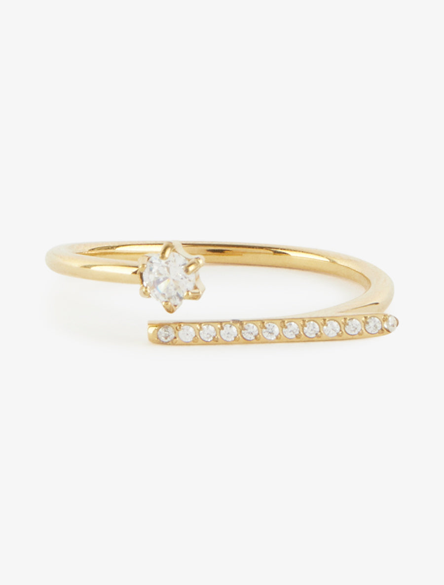 Bague fine à tige strassée - Or - 3