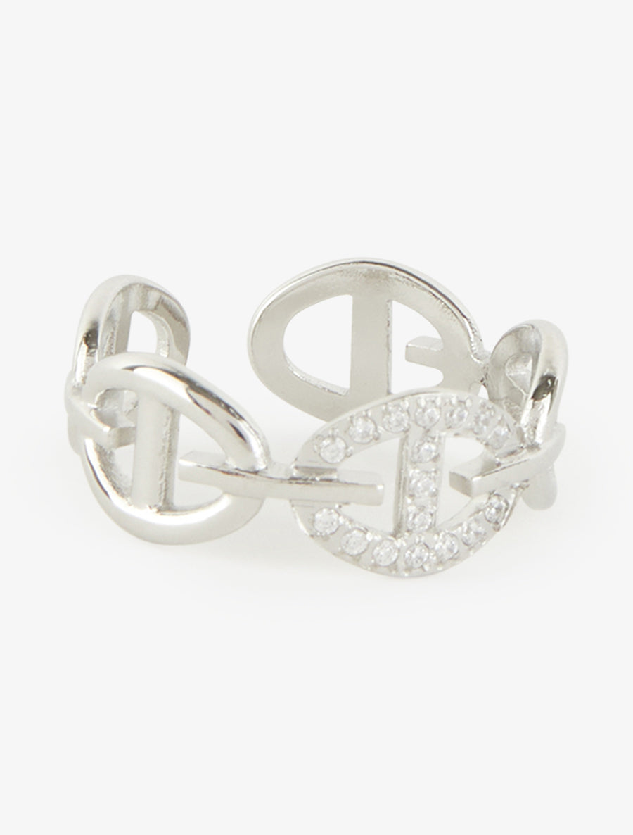 Bague style maillons marins à strass - Argent - 2