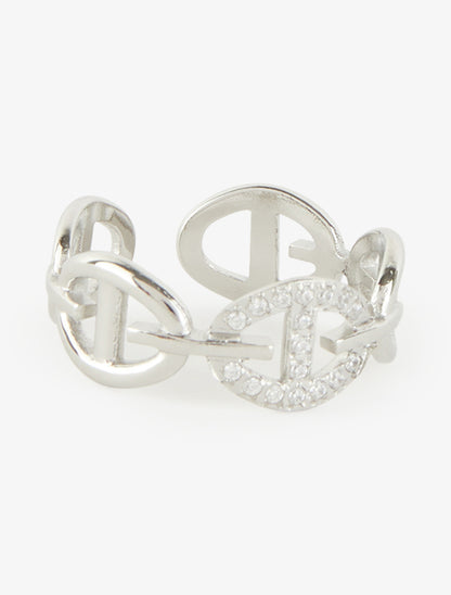 Bague style maillons marins à strass - Argent - 2
