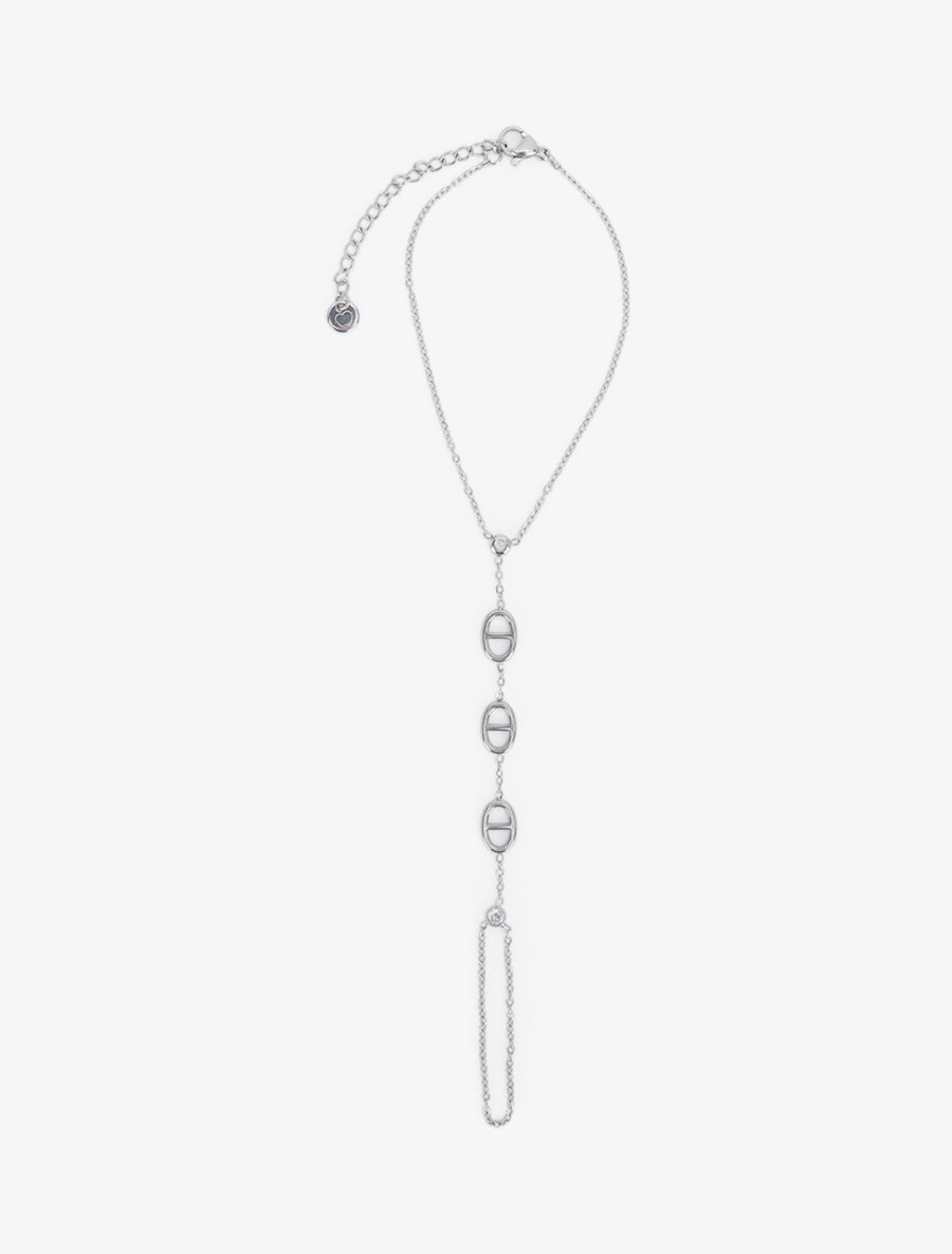 Chaîne de main à un zircon blanc et mailles marins - Argent - 2