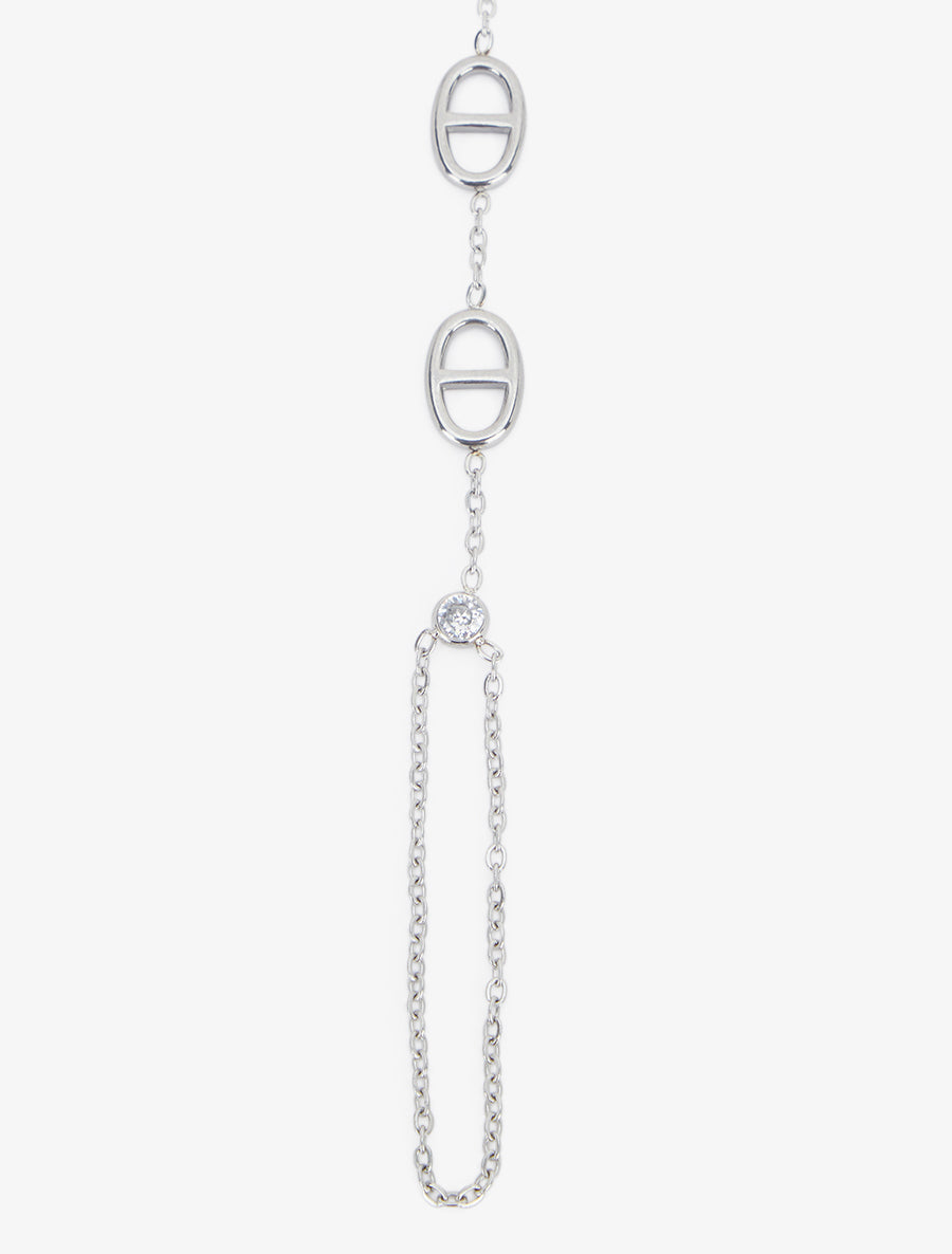 Chaîne de main à un zircon blanc et mailles marins - Argent - 3