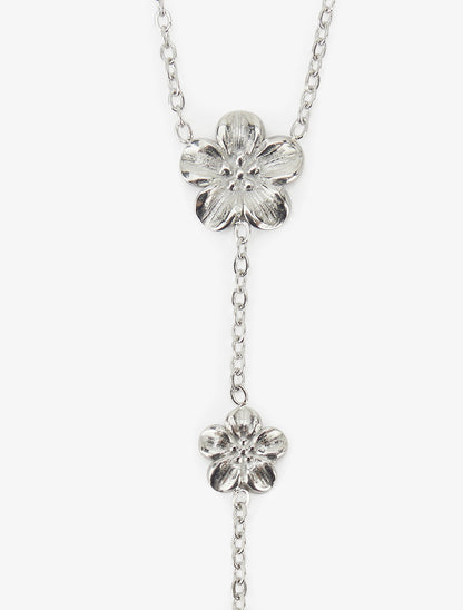 Collier fin en Y à fleurs - Argent - 3