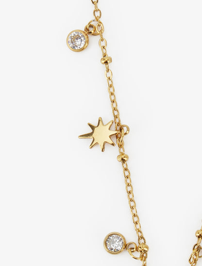 Collier fin à étoiles et strass - Or - 3
