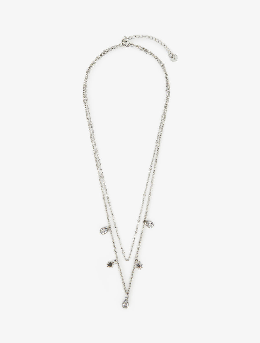 Collier double rangs à zircons et étoiles - Argent - 2