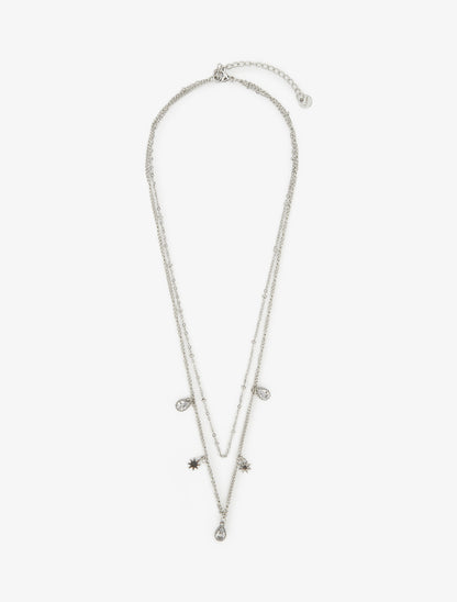 Collier double rangs à zircons et étoiles - Argent - 2