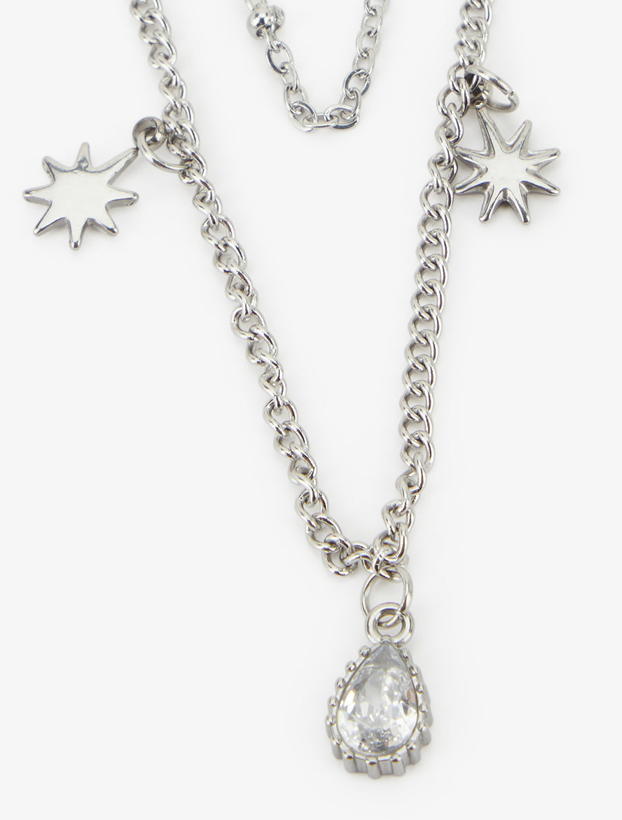 Collier double rangs à zircons et étoiles - Argent - 3