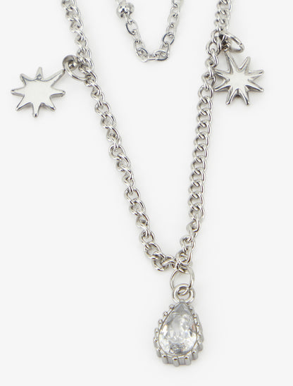 Collier double rangs à zircons et étoiles - Argent - 3