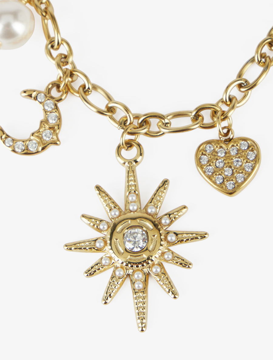 Collier chaîne à breloques soleil et coeurs - Or - 3
