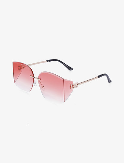 Lunettes de soleil à branches métalliques et verres dégradés - Rouge - 1