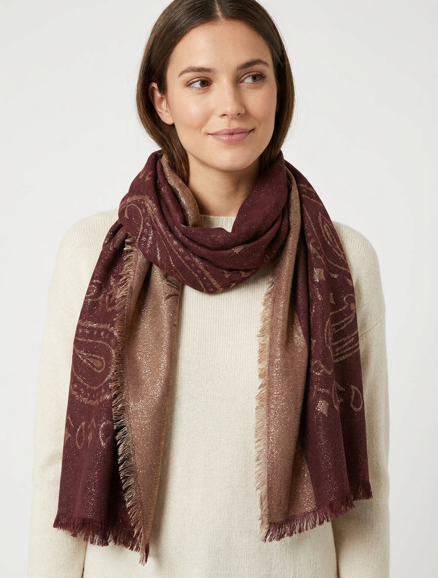 Rechteckiger schillernder Schal mit Paisleymuster - Bordeaux