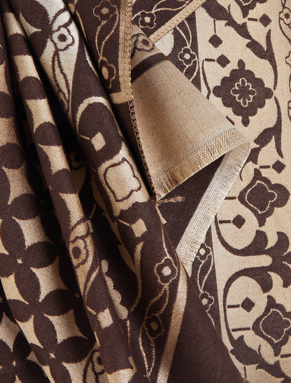 Echarpe satinée à motif graphique - Marron - 3