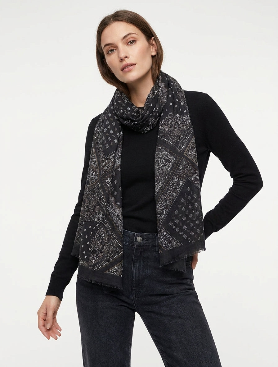 Bandana-Print-Schal aus Baumwollmischung - Schwarz