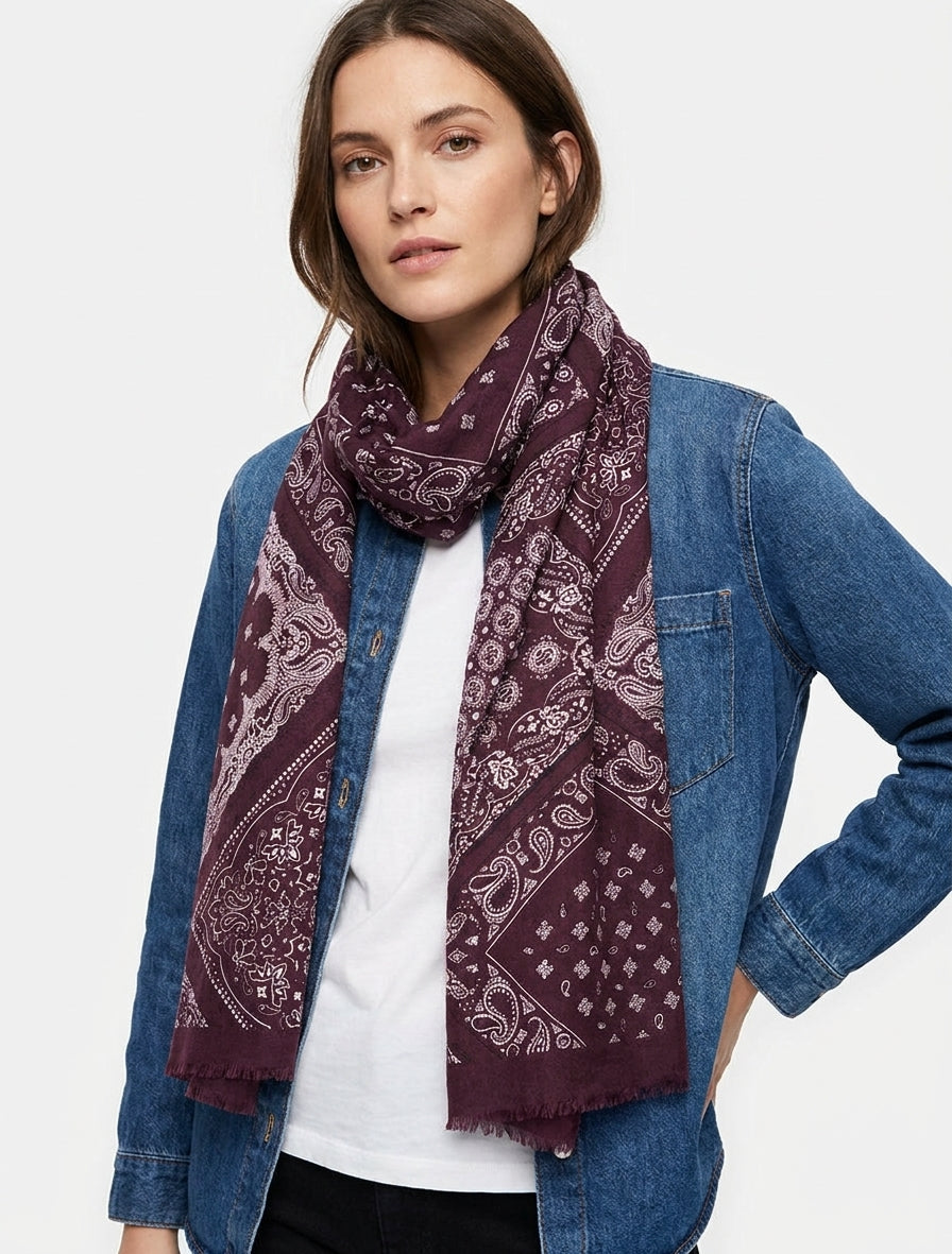 Bandana-Print-Schal aus Baumwollmischung - Weinrot