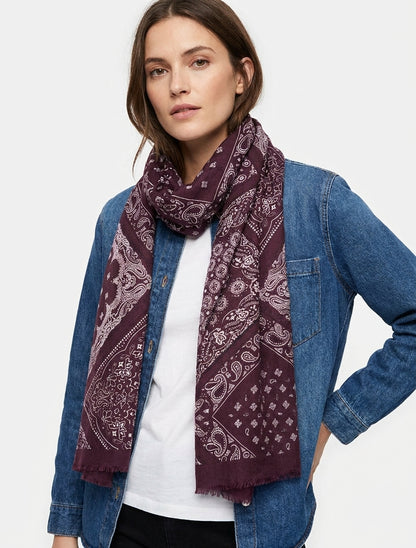 Bandana-Print-Schal aus Baumwollmischung - Weinrot