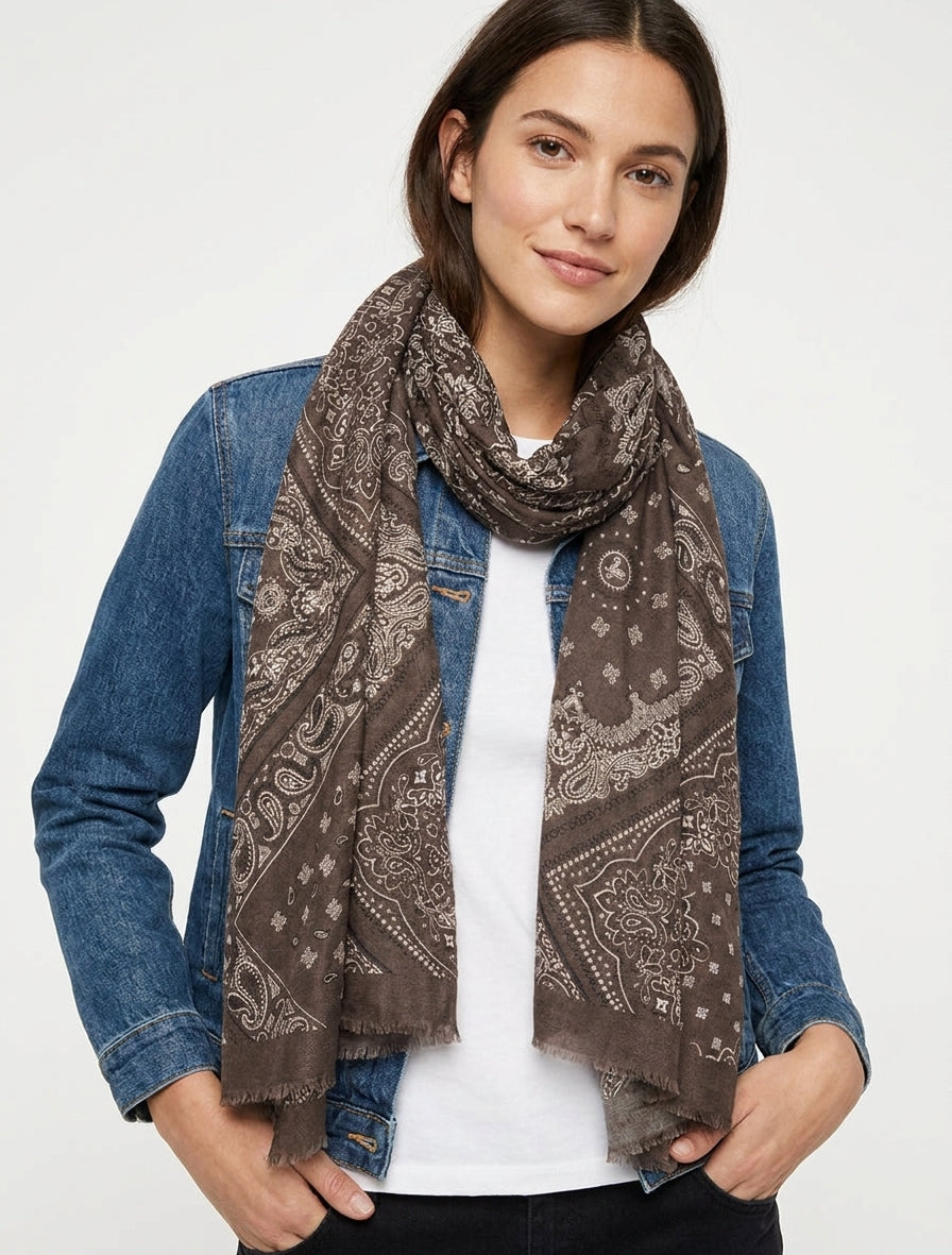 Bandana-Print-Schal aus Baumwollmischung - Braun