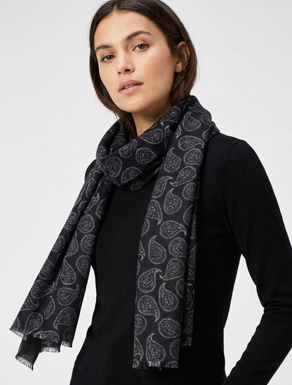 Schal aus Wollmischung mit Paisley-Muster - Schwarz