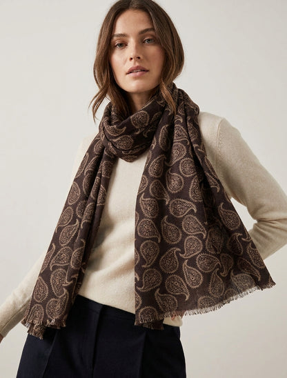 Schal aus Wollmischung mit Paisley-Muster - Braun
