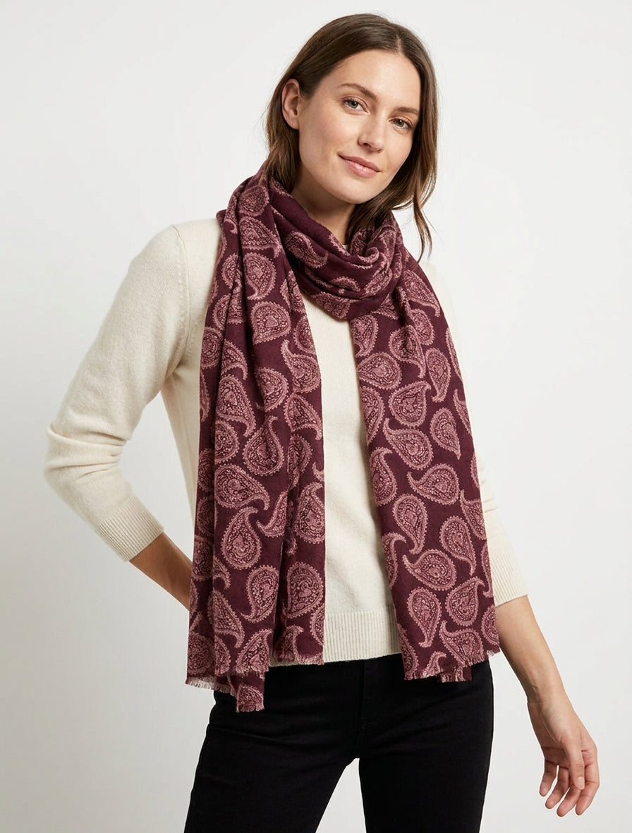 Schal aus Wollmischung mit Paisley-Muster - Bordeaux