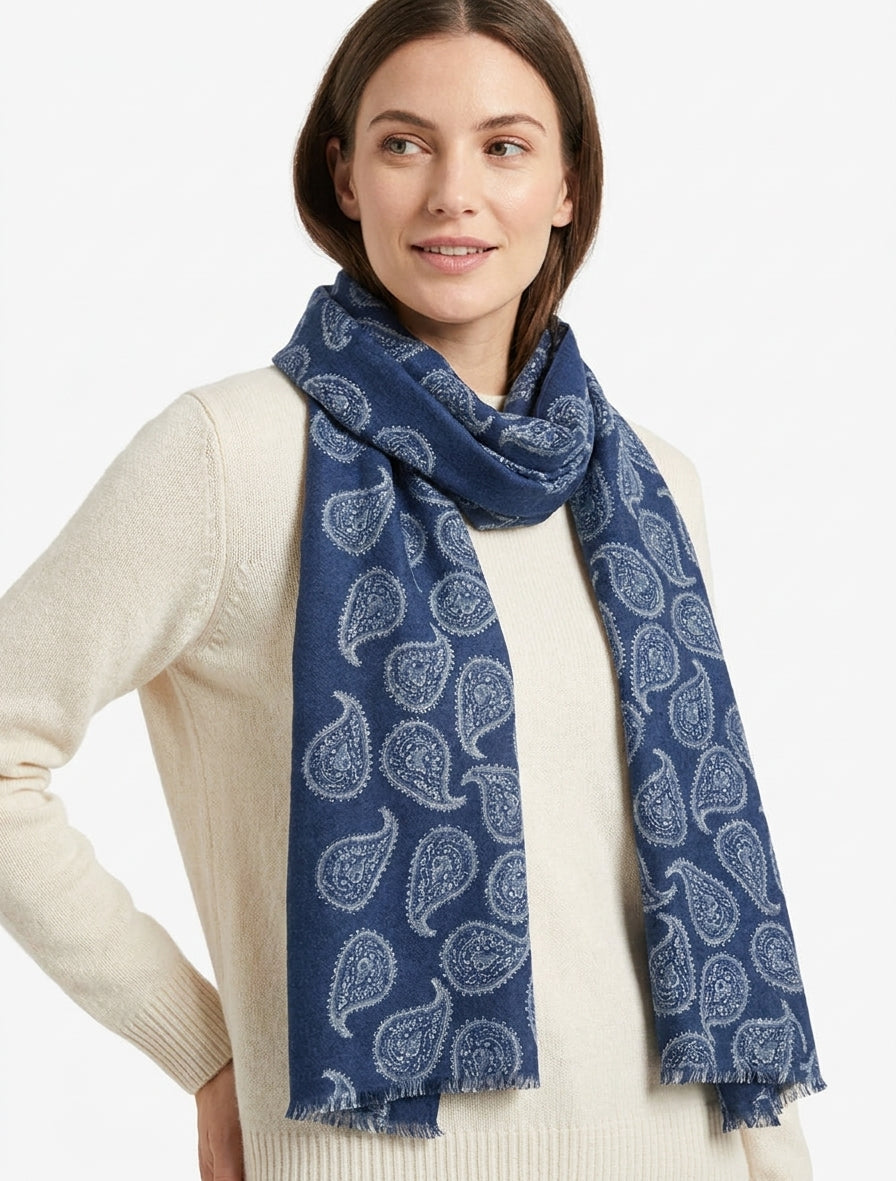 Schal aus Wollmischung mit Paisley-Muster - Marine