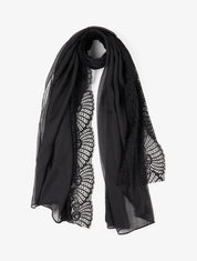 Foulard effet froissé à empiècement dentelle - Noir - 1
