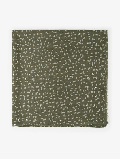 Echarpe en coton mélangé à imprimé pois irisés - Kaki - 2