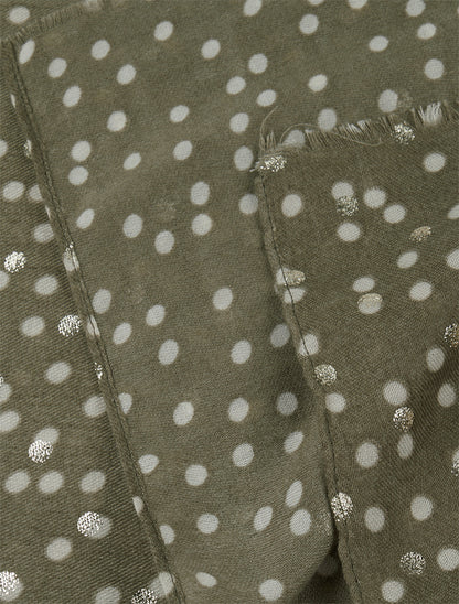 Echarpe en coton mélangé à imprimé pois irisés - Kaki - 3