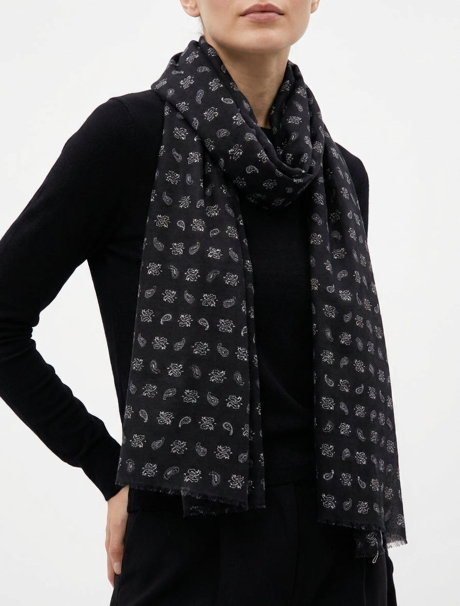 Schal mit Paisleymuster und offenen Kanten - Schwarz
