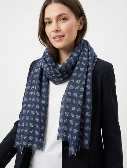 Schal mit Paisleymuster und offenen Kanten - Marine