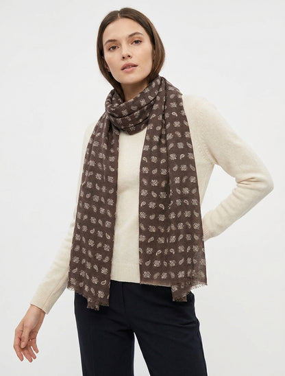 Schal mit Paisleymuster und offenen Kanten - Braun