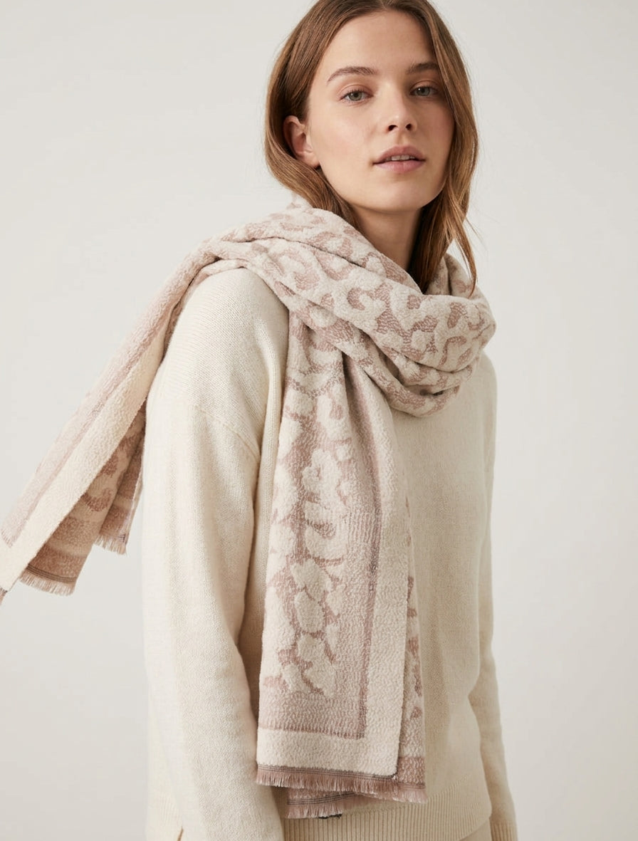 Gepolsterter Schal mit Leopardenmuster - Beige