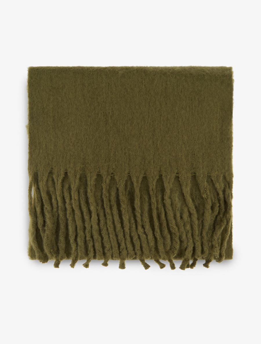 Echarpe laine duveteuse à franges - Kaki - 2
