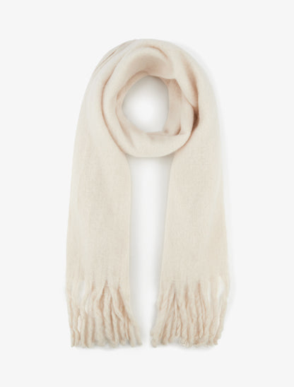 Echarpe laine duveteuse à franges - Beige - 1